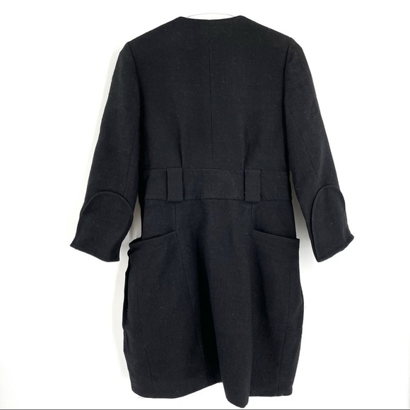 Vera Wang Black Wool Blend Pea Coat Front Pockets Pleated Jacket - Picture 4 of 6